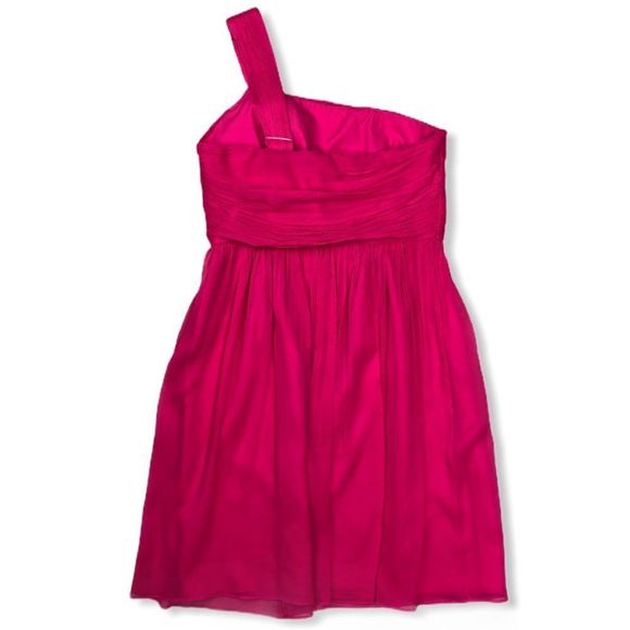 J Crew Lucienne One Shoulder Hot Pink Silk Chiffon Dress NWT size 8 Petite - Picture 6 of 11